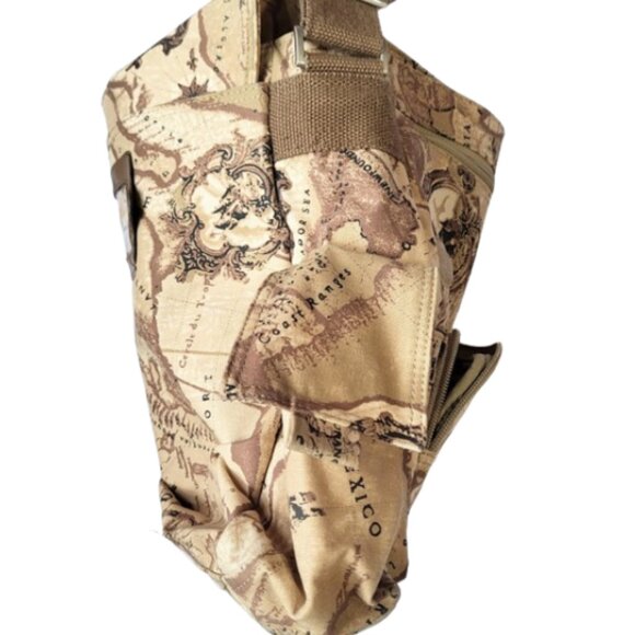 PRESTON & YORK Vintage 90's Brown & Tan Map Army Messenger Travel Tote Bag - Picture 6 of 9